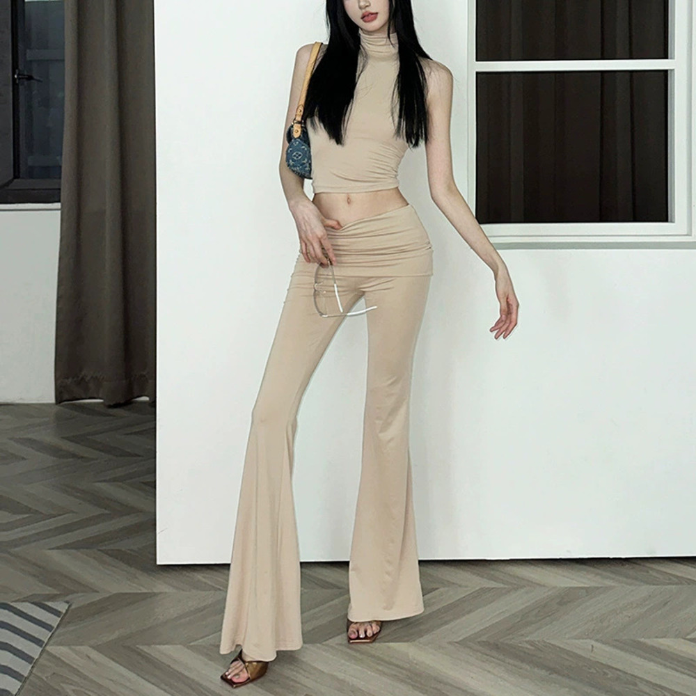 ZARA Summer High Neck Sleeveless Fitted Camisole and Bodycon Straight Pants Set